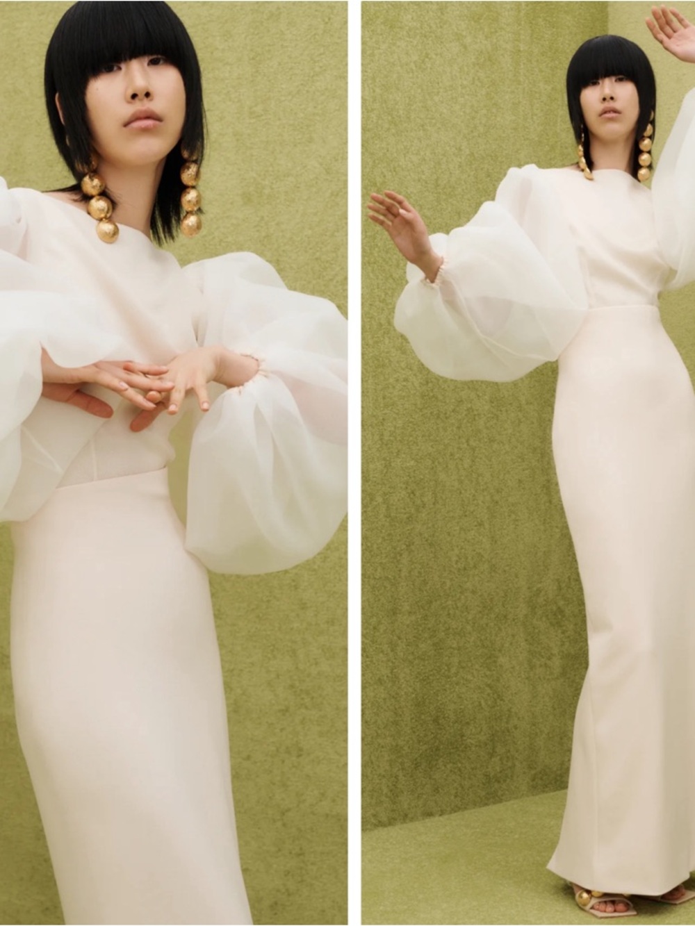 SOLACE LONDON Ziya Puff Sheer Balloon Sleeve White Maxi Dress Size 2